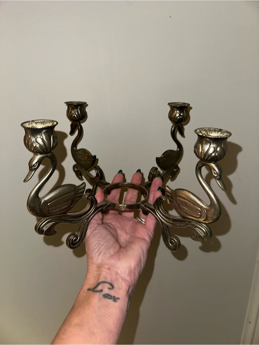 Vintage 1980s Goldinger Swan Candelabra: Silver Plated Art Nouveau Centerpiece